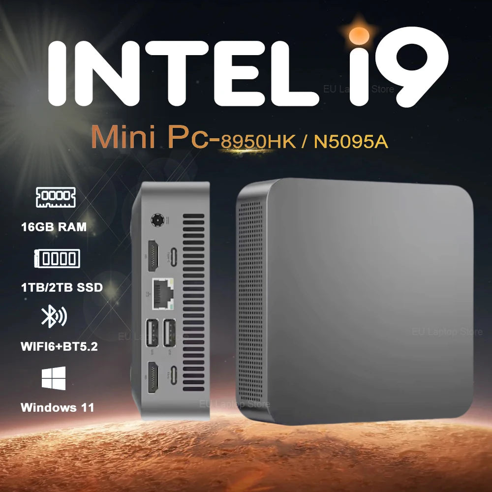 Portable i9 Mini PC Computer Windows 11 Intel Core i9 8950HK 16GB 1TB Gaming Computer Dual-Band WiFi 6-Core Mini Desktop PC
