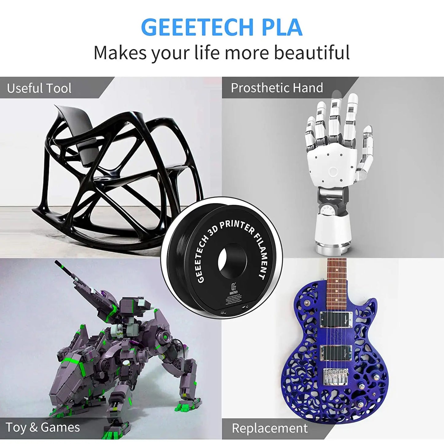 Standard PLA Filament 1kg 1.75mm 3D Printer Plastic Material, Accuracy 0.03mm, Fit Most FDM Printer