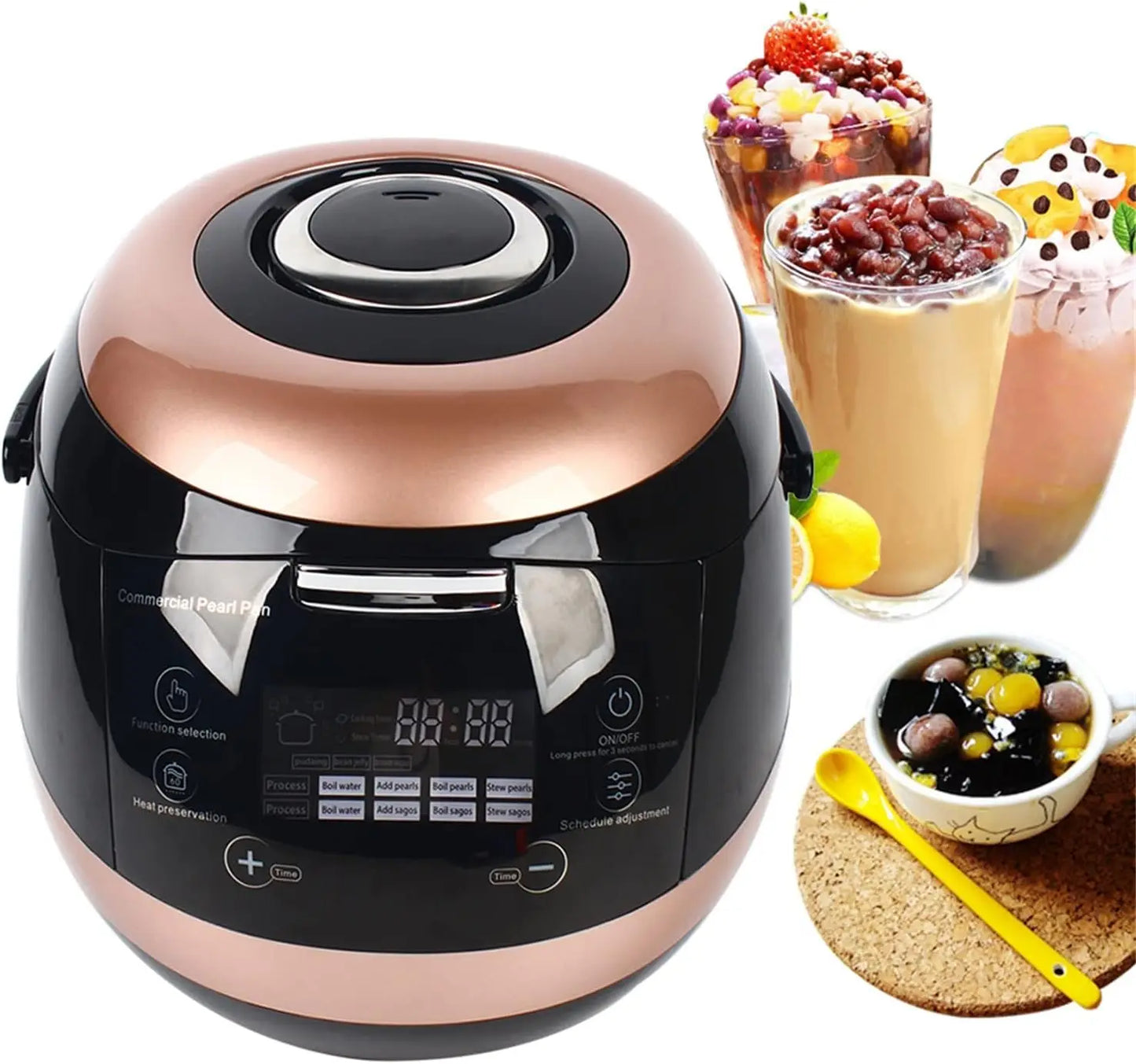 Commercial Fully Automatic Pearl Pot Black Tapioca Cooker Pearl Maker 5L, Touchscreen 110V, for Boba Tea & Bubble Tea & Milk Tea