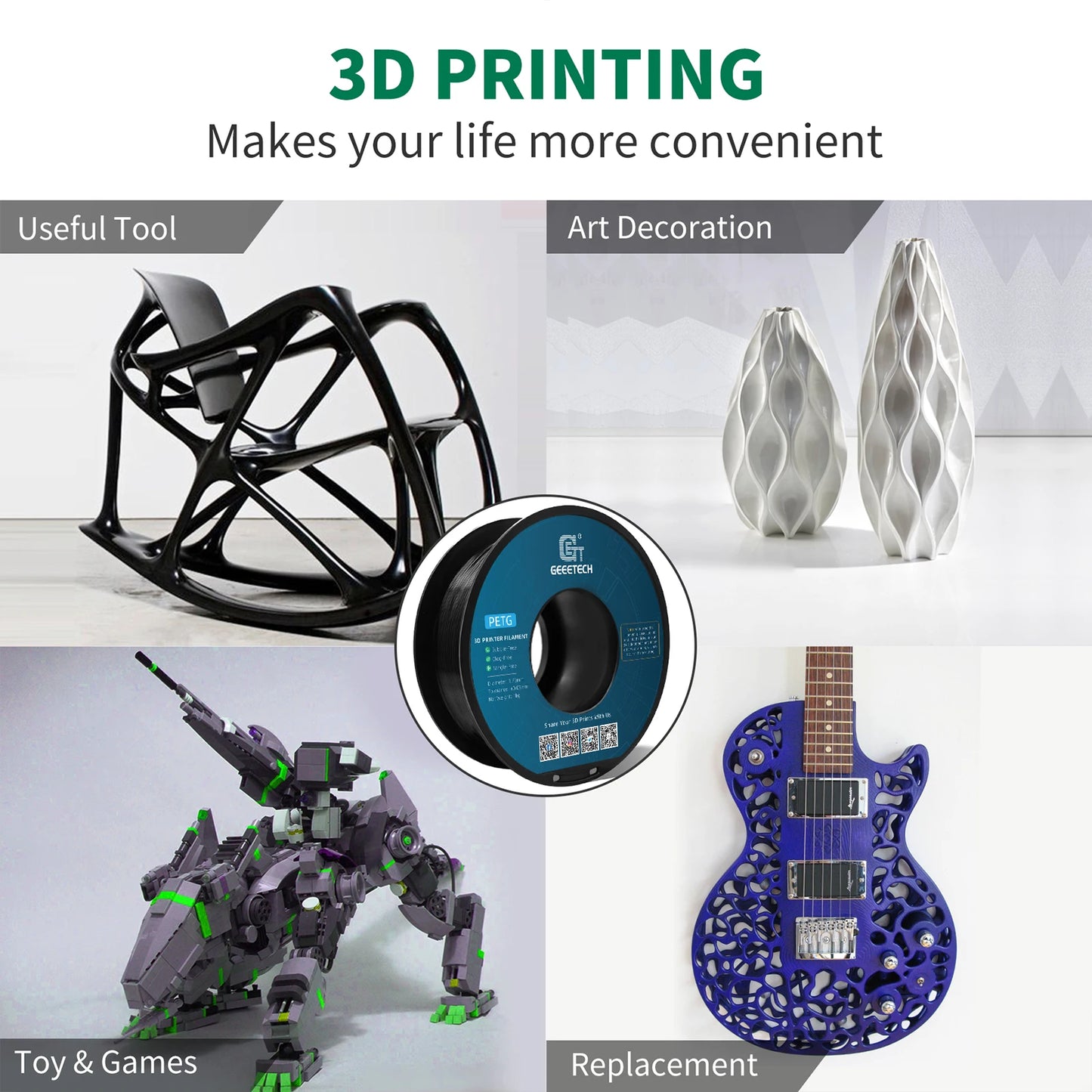 PETG 10kg 1.75mm Filament 3d print wire Vacuum Packaging Local Warehouses Colorful Plastic for most FDM 3D printer