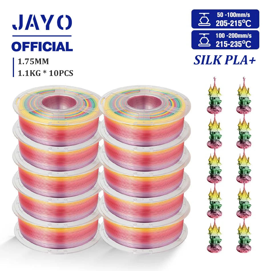 10Rolls SILK PLA+ 3D Filament, 1.75mm SILK PLA, Rainbow Filament for FDM 3D Printer, SILK Dual & Triple 3D Printing Materials