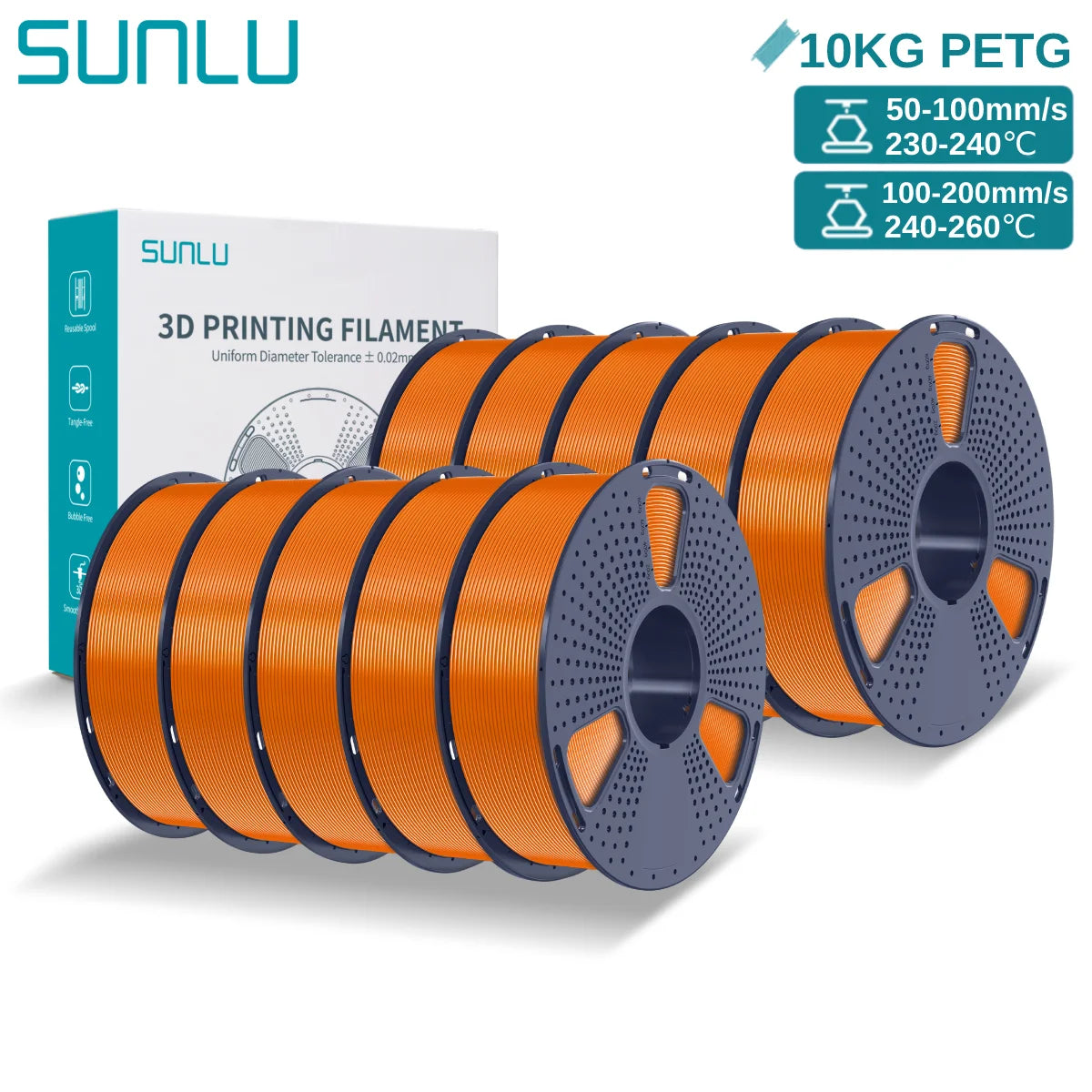 SUNLU PETG 10KG 3D Printer Filament 1.75mm High Toughness Neatly Wound 3D Filaments Spool for Most FDM 3D Printer Materials