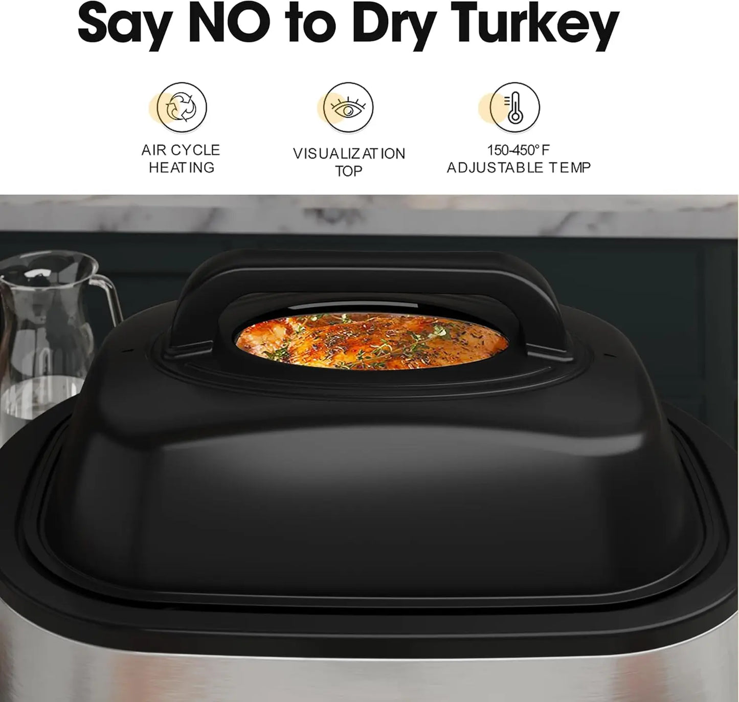 Roaster Oven, 26Qt Turkey Roaster Oven Buffet with Self-Basting Lid, 1450W Electric Roaster Oven with Cool-Touch Handles
