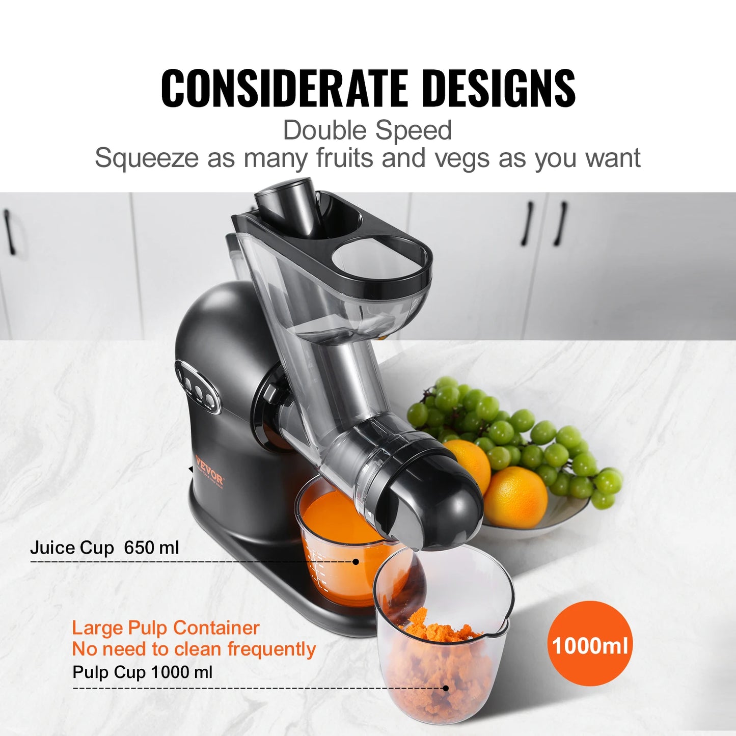 Slow Masticating Juicer 2-Speed Mode Cold Press Juicer Machine with Reverse Function Quiet Motor Slow Juicer Juice