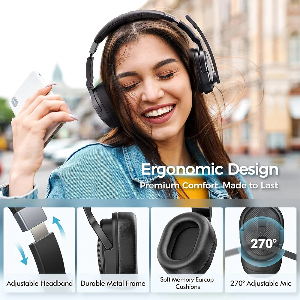 2 in 1 Wireless Headphones Bluetooth 5.3 Dual/Single Office Headset with Microphone&Mute Switch 35H for Trucker Driver
