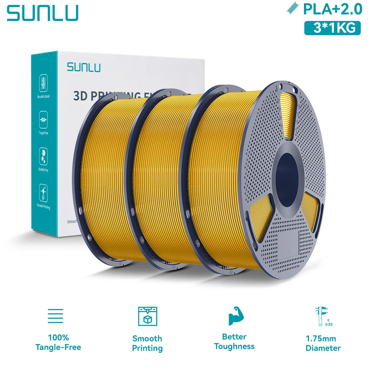 PLA PLUS 2.0 3D Filament 1.75mm Upgrade PLA Plus Stronger Robust Neatly Wound Colorful Filament for FDM 3D Printer 3KG