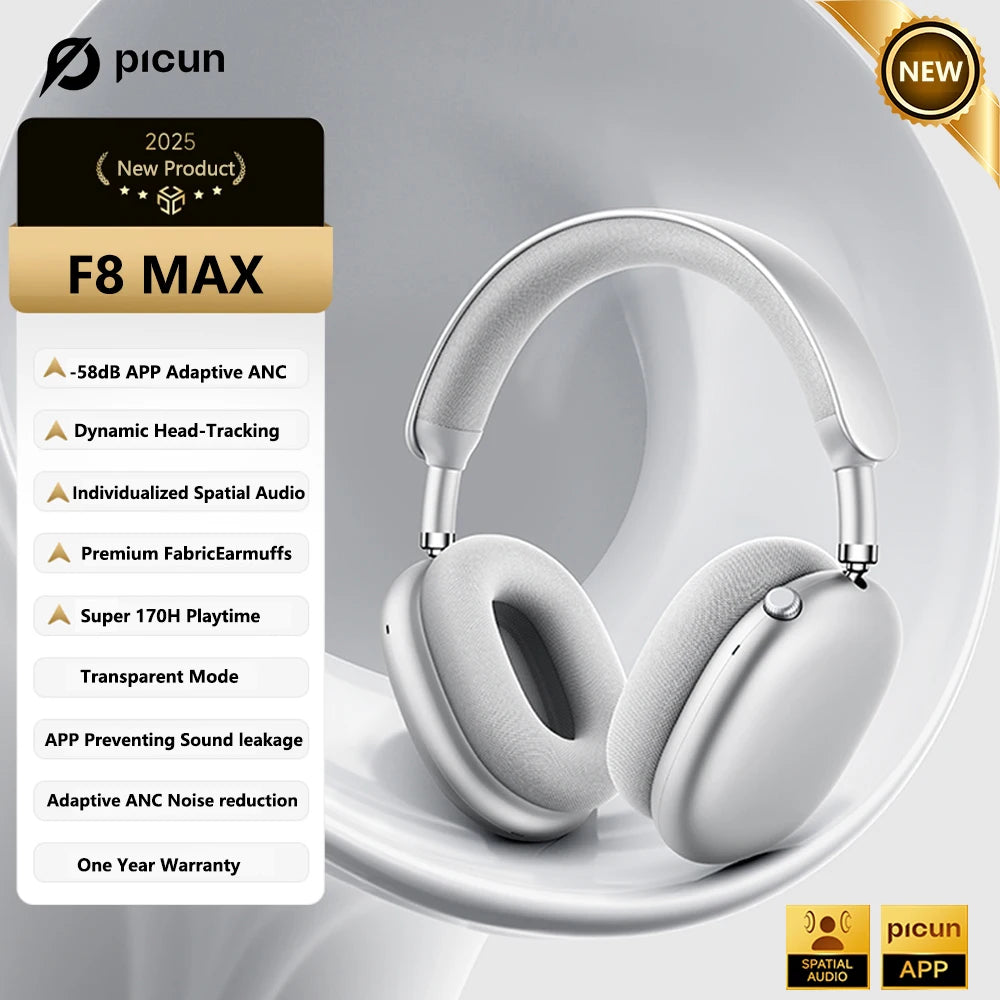 F8 Pro ANC Wireless Headphones Head Tracking 3D Spatial Audio -52dB ANC HIFI Bluetooth Headset ENC HD Mic Low-Latency APP