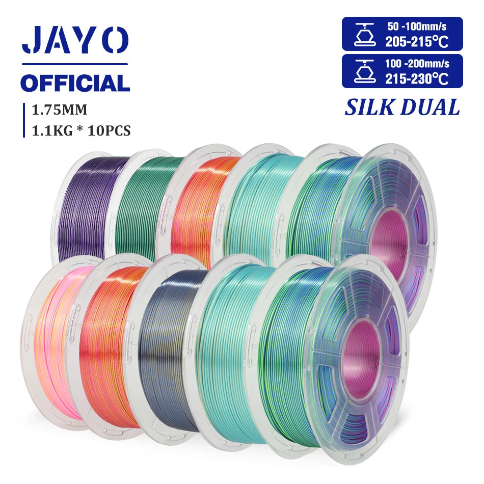10Rolls SILK PLA+ 3D Filament, 1.75mm SILK PLA, Rainbow Filament for FDM 3D Printer, SILK Dual & Triple 3D Printing Materials