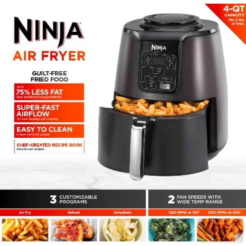 4 Qt Air Fryer, Nonstick Basket with Crisper Plate, 1550 Watts, Black