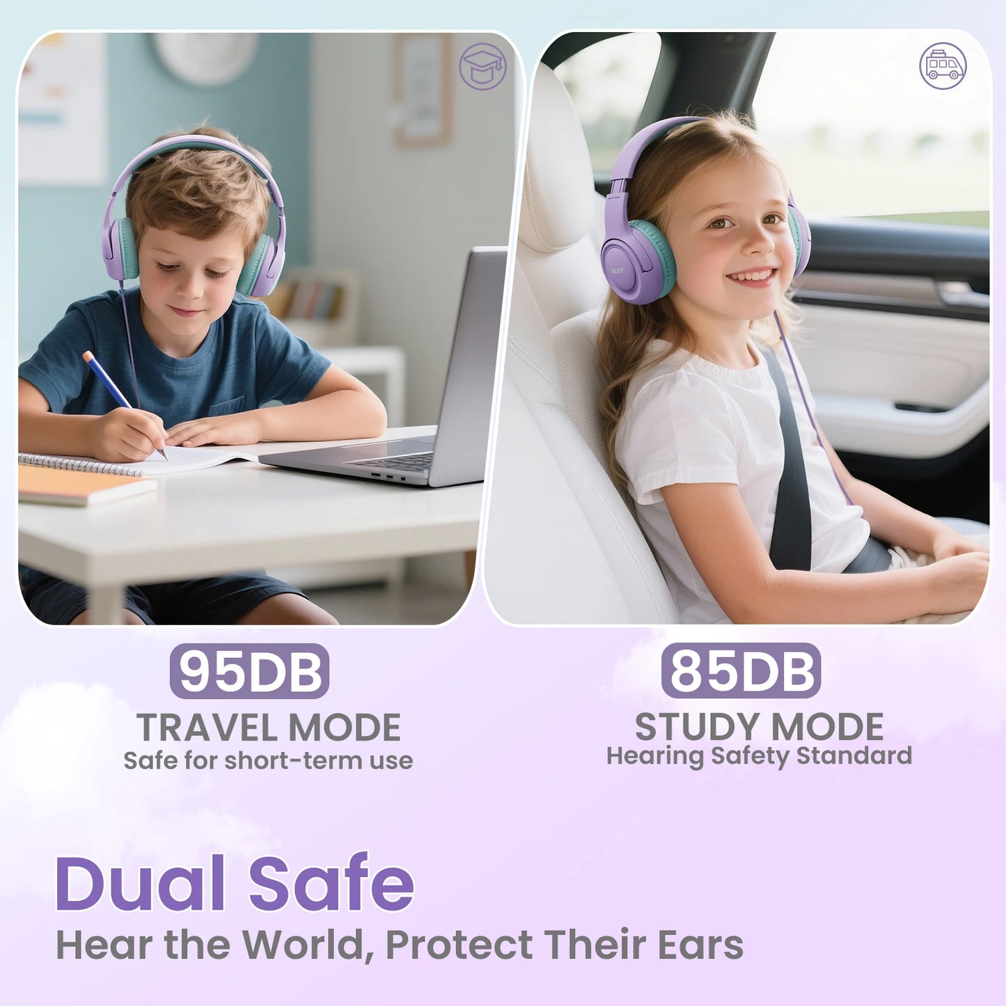 Kids Headphones Wired for School 85/94dB Volume Limiter Foldable Stereo Sound Headset for Kids Learning Tablet IPad PC