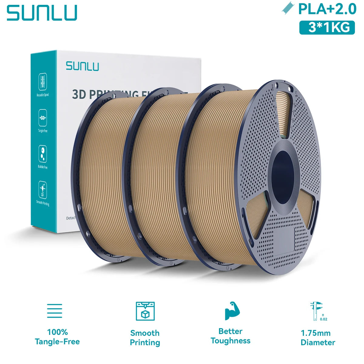 PLA PLUS 2.0 3D Filament 1.75mm Upgrade PLA Plus Stronger Robust Neatly Wound Colorful Filament for FDM 3D Printer 3KG