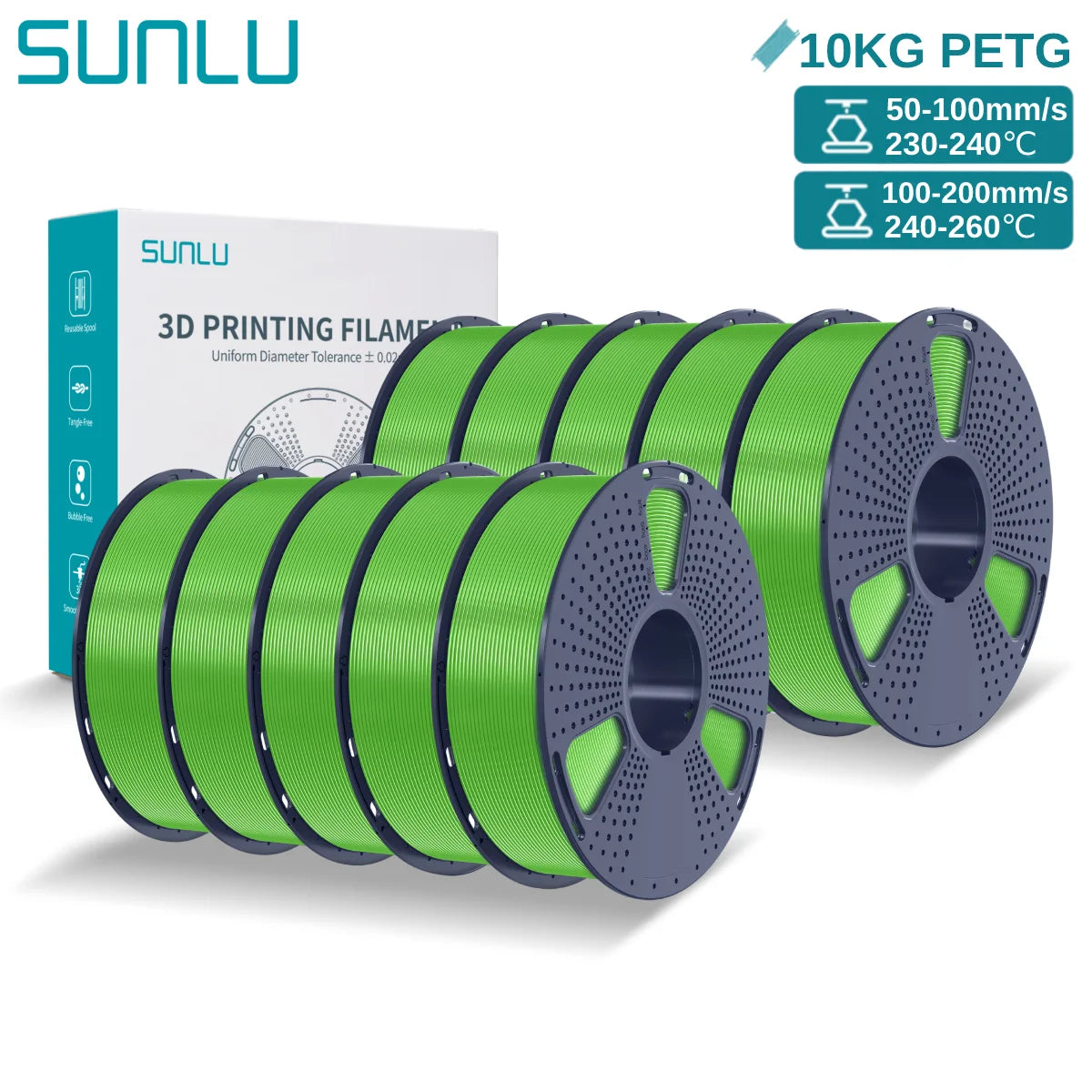 SUNLU PETG 10KG 3D Printer Filament 1.75mm High Toughness Neatly Wound 3D Filaments Spool for Most FDM 3D Printer Materials