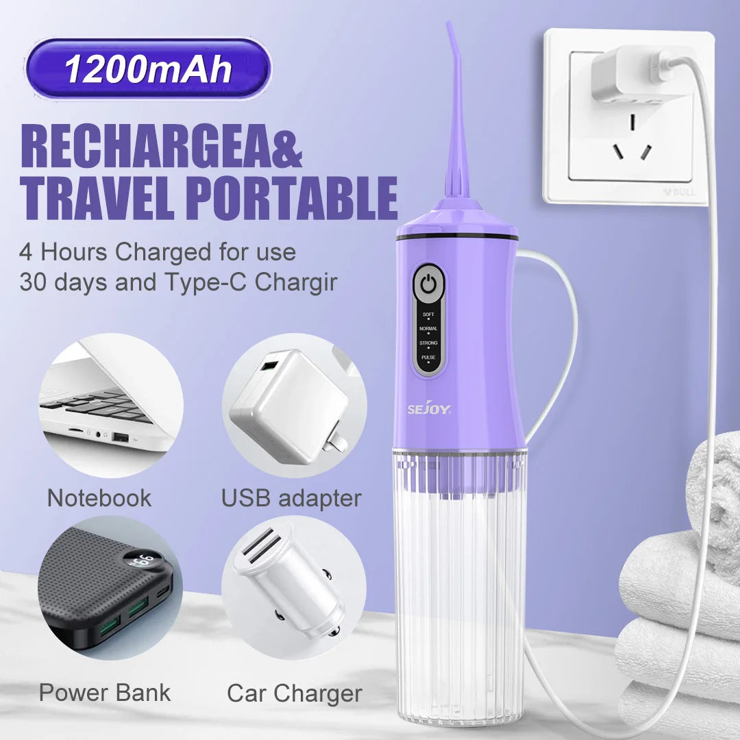 Water Dental Flosser for Teeth Cleaning Denture Brushes 4 Tips Cordless Portable Oral Irrigator for Home Travel