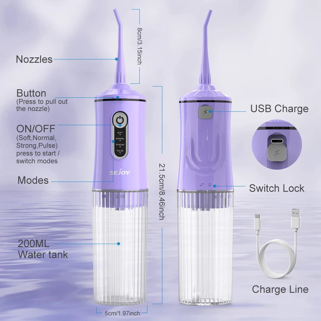 Water Dental Flosser for Teeth Cleaning Denture Brushes 4 Tips Cordless Portable Oral Irrigator for Home Travel
