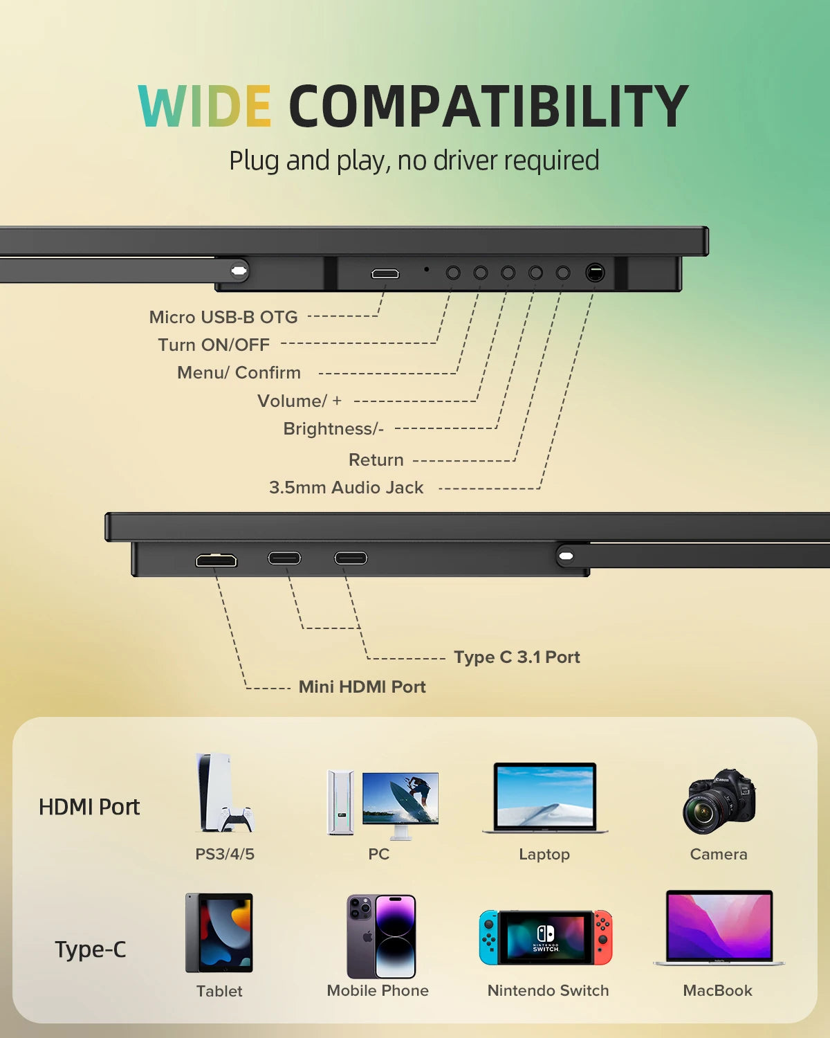 22”2560*1440 Portable Gaming Monitor 16:9 Laptop Extend Travel Computer Screen Mini PC Eye Care LED Display With VESA