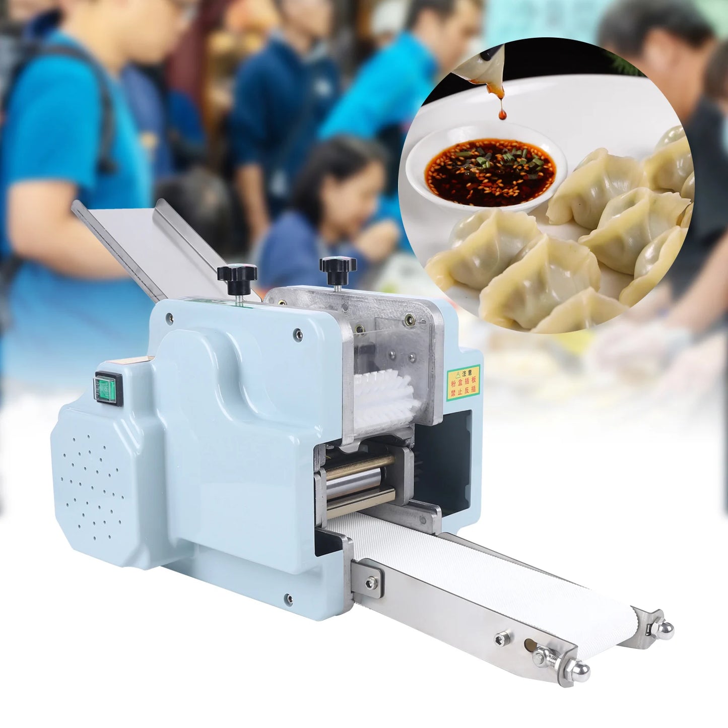High-power dumpling wrapper machine, adjustable dough control, makes 50-60 skins per minute, perfect for homemade dumplings and