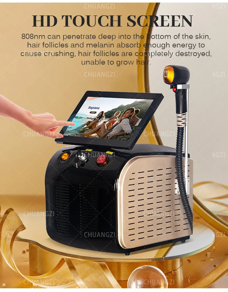 Laser Hair Removal Machine, 3 wave Ice Titanium, Painless Permanent Device for Professional Salon Depilator 808nm Diode