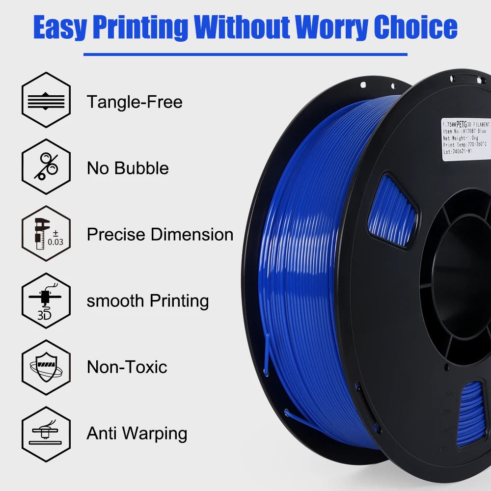 22LBS PETG Filament 3D Printer Filament 10 5 Rolls 1KG 1.75mm Bundle Multicolor Accuracy +/- 0.02mm 10kg 5kg PETG, Plastic Spool