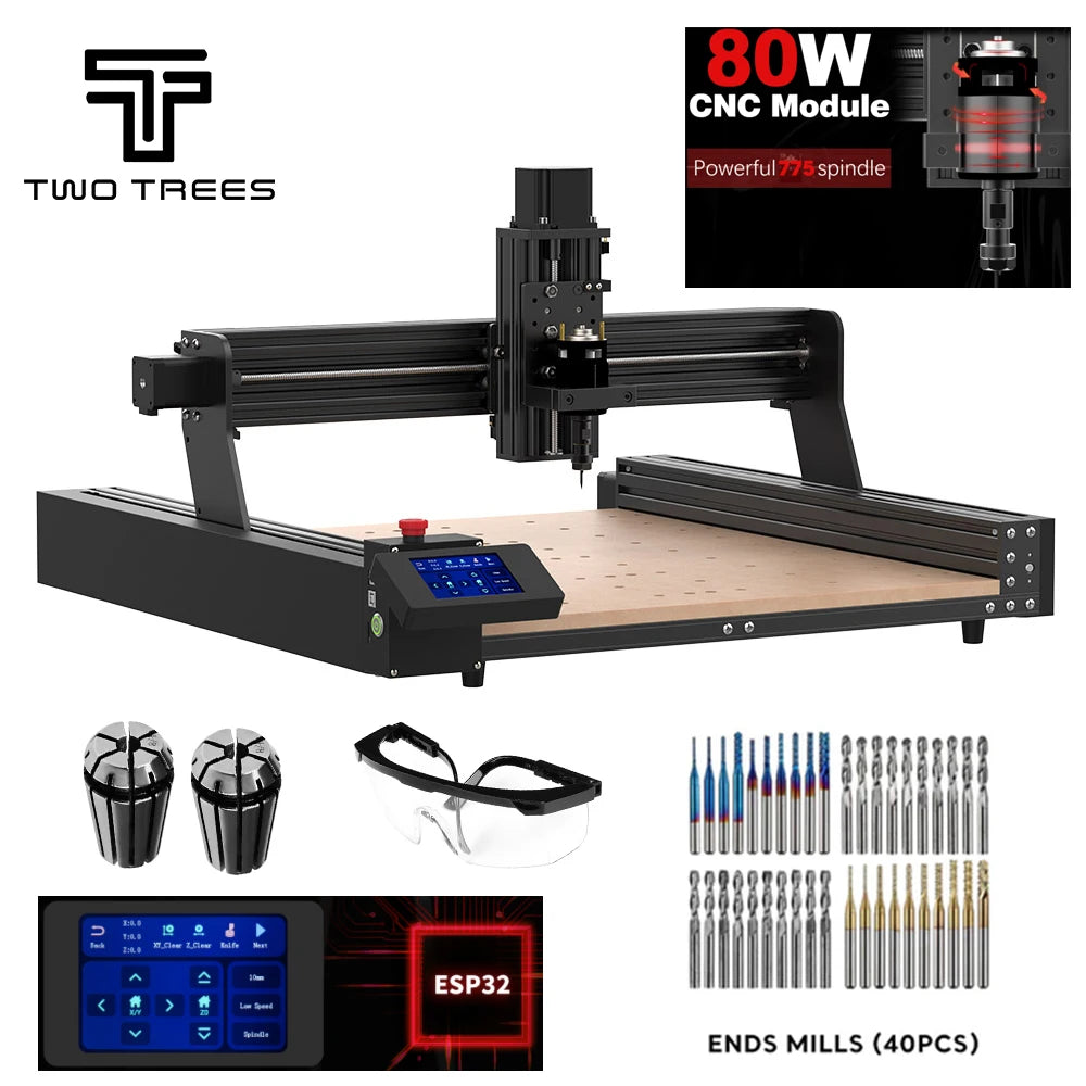 TTC450 CNC Engraving Machine 80W CNC Module PCB Wood Milling Cutting Machine Laser Carving Cutter GRBL Control ER11