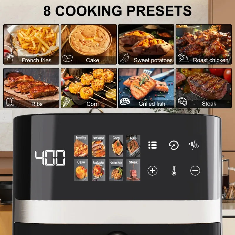 6QT Air Fryer, 8-in-1 Electric Hot Oven with Digital LED Touchscreen, Visible Window, 1500W, New