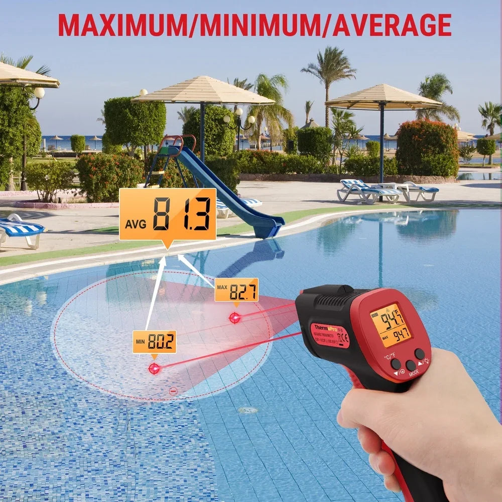 Non Contact Infrared Thermometer Gun TP30W Digital Laser Temperature Measurement Grill Oven Swimming Pool HVAC Cooking Max Min