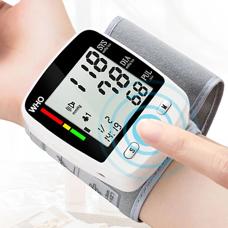 Digital Blood Pressure Monitor Wrist Tensiometer Electronic Sphygmomanometer Tonometer with LCD, 2 X 90 Memory Rechargeable