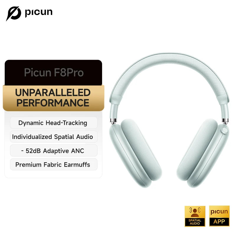 F8 Pro ANC Wireless Headphones Head Tracking 3D Spatial Audio -52dB ANC HIFI Bluetooth Headset ENC HD Mic Low-Latency APP
