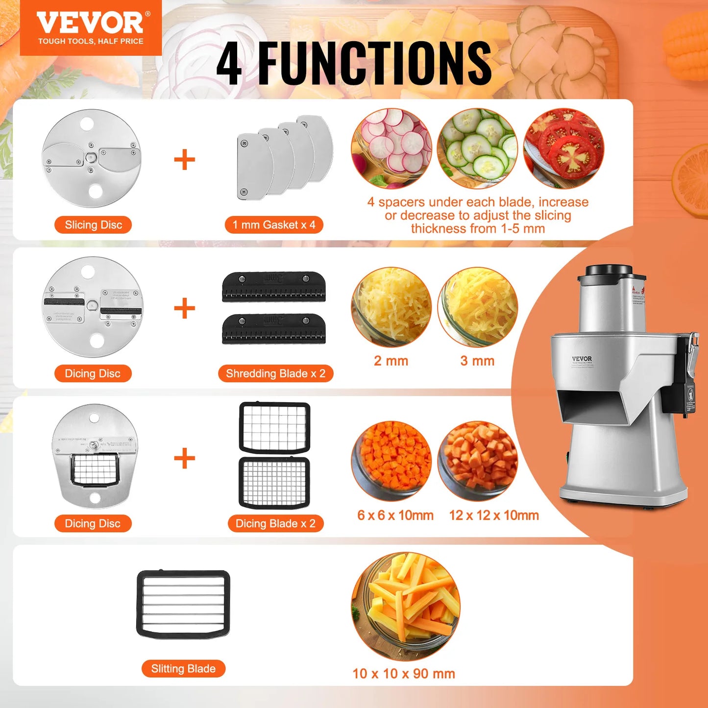 Electric Vegetable Slicer 4 in 1 Multifunctional Food Cutter 200W Vegetable Chopper for Slicing Shredding Dicing Slitting