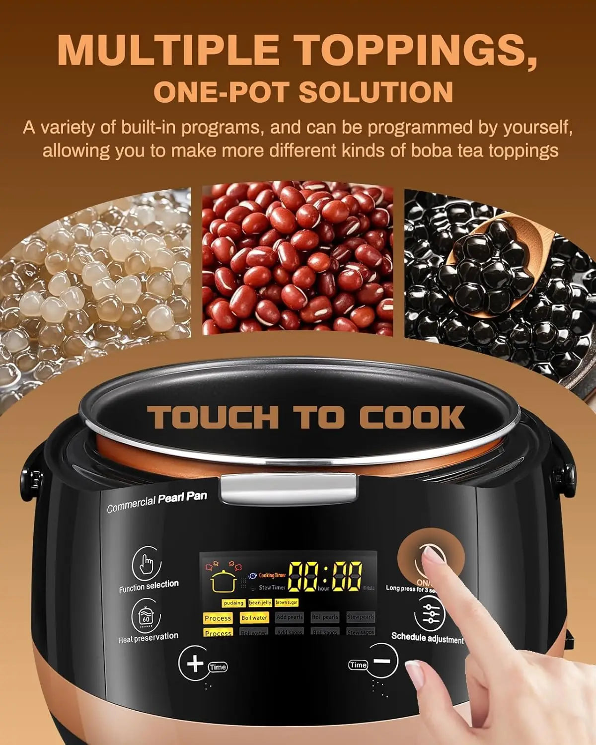 5L Boba Maker Machine Commercial Intelligent Tapioca Cooker with Even Heat Distribution, Anti-Overflow & Pressure Relief Valve,