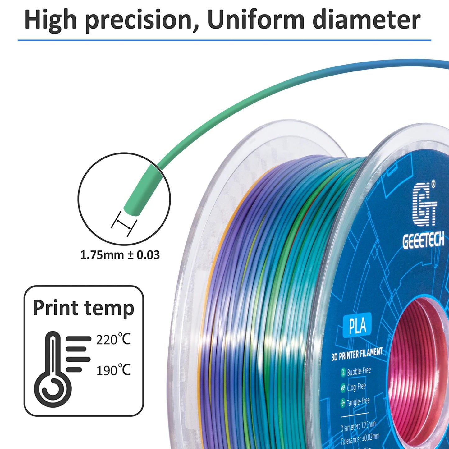 5Kg 3D Silk PLA Filament 1.75mm High Gloss Surface Neat Wrapped Dimensional Accuracy /-0.02mm Vacuum Packaging