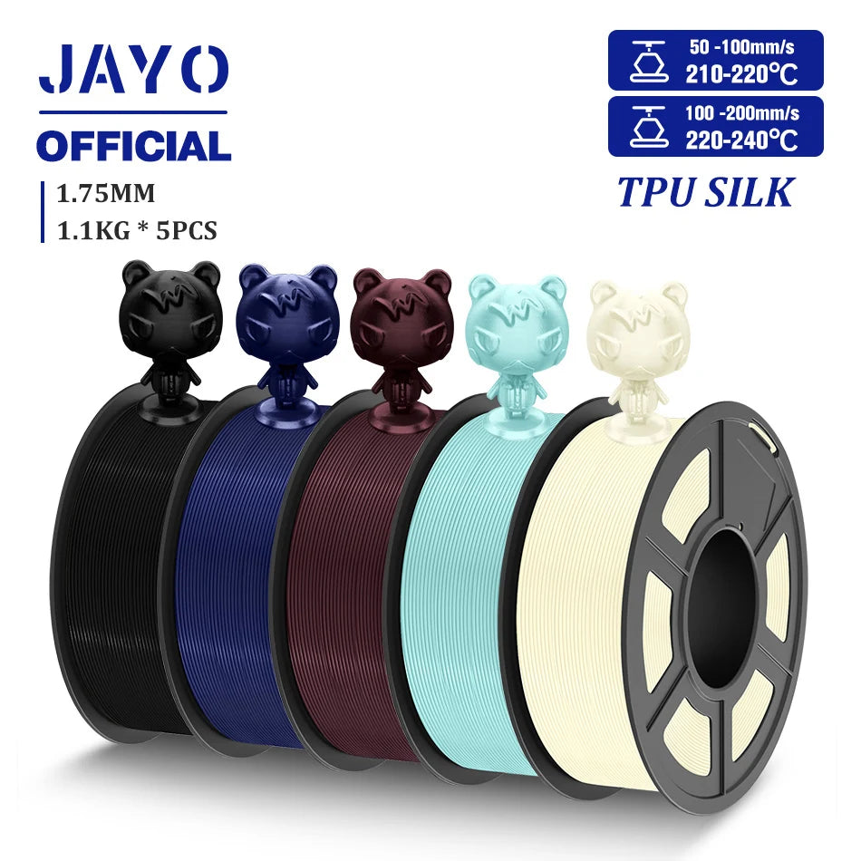 TPU SILK 3D Printer Filament 98A TPU Filament 1.75mm Silk Rainbow SILK PLA PLUS 3D Filament Glossy Silk Surface 5Rolls/set