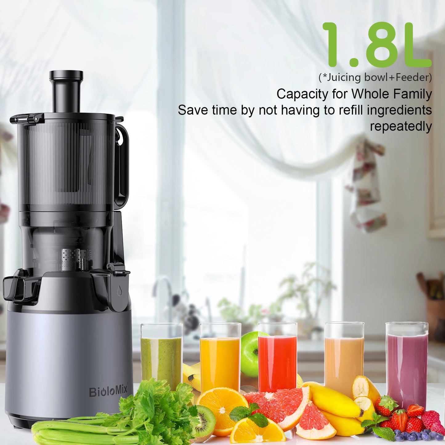 Cold Press Juicer, with 130mm Feed Chute, Fit Whole Fruits & Vegetables, High Juice Yield, BPA FREE Slow Masticating Juicer