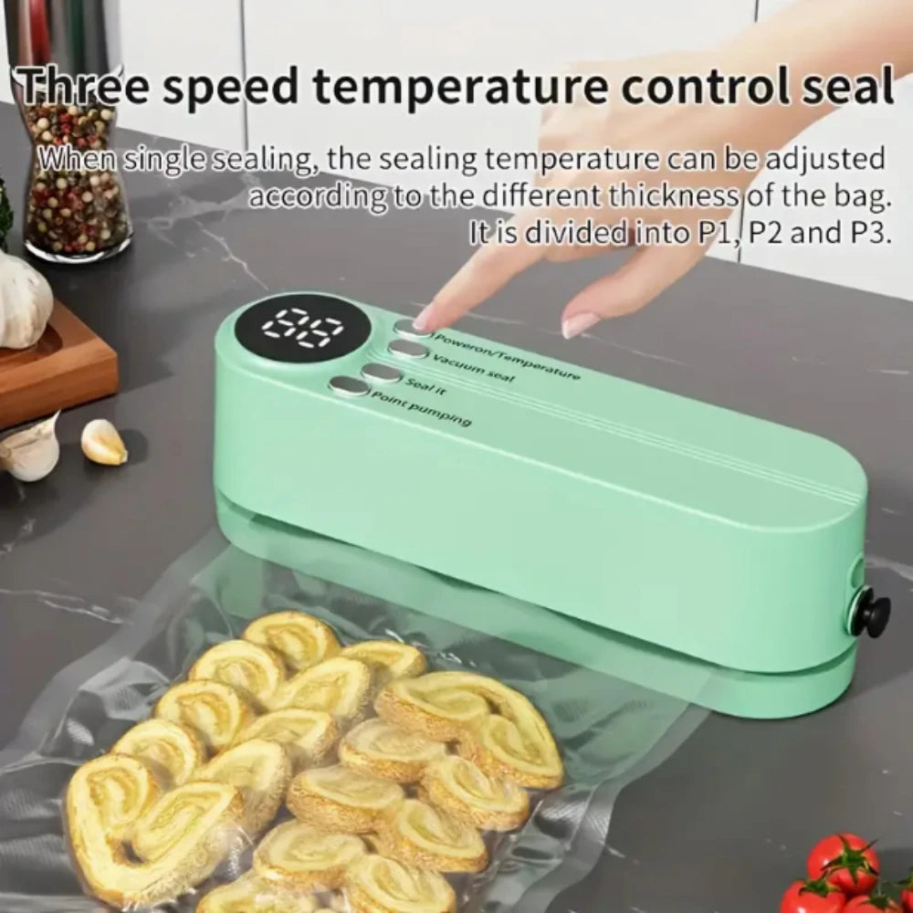Compact Automatic Vacuum Sealer for Food Preservation, One-Touch Operation, Ideal for Snacks, Meat, Fruits, Veggies, Multi-Funct