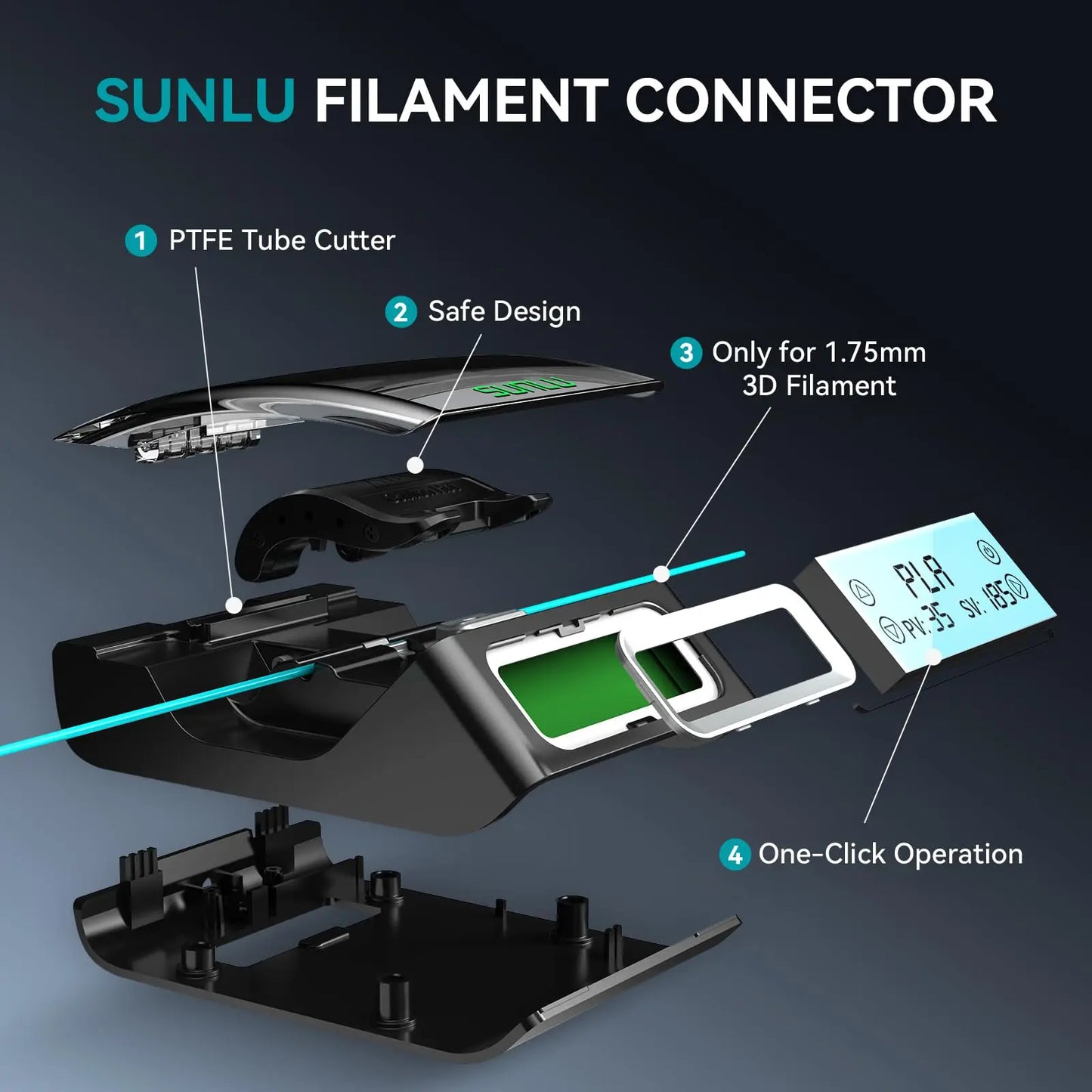 Filament Connector For FC01 1.75mm filament, easy connect For PLA PETG ABS TPU all 3D Printer filament, 200Pcs PTFE Sleeve