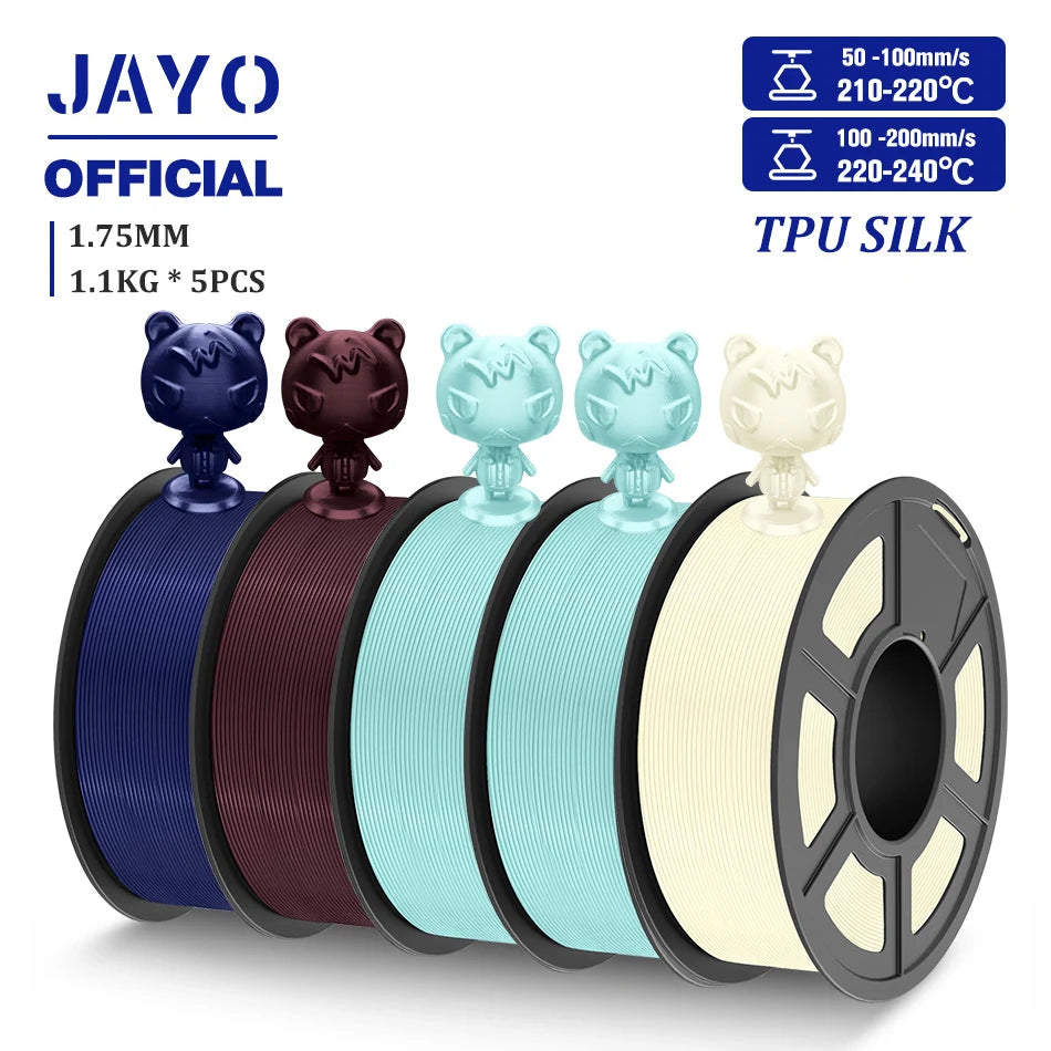 TPU SILK 3D Printer Filament 98A TPU Filament 1.75mm Silk Rainbow SILK PLA PLUS 3D Filament Glossy Silk Surface 5Rolls/set