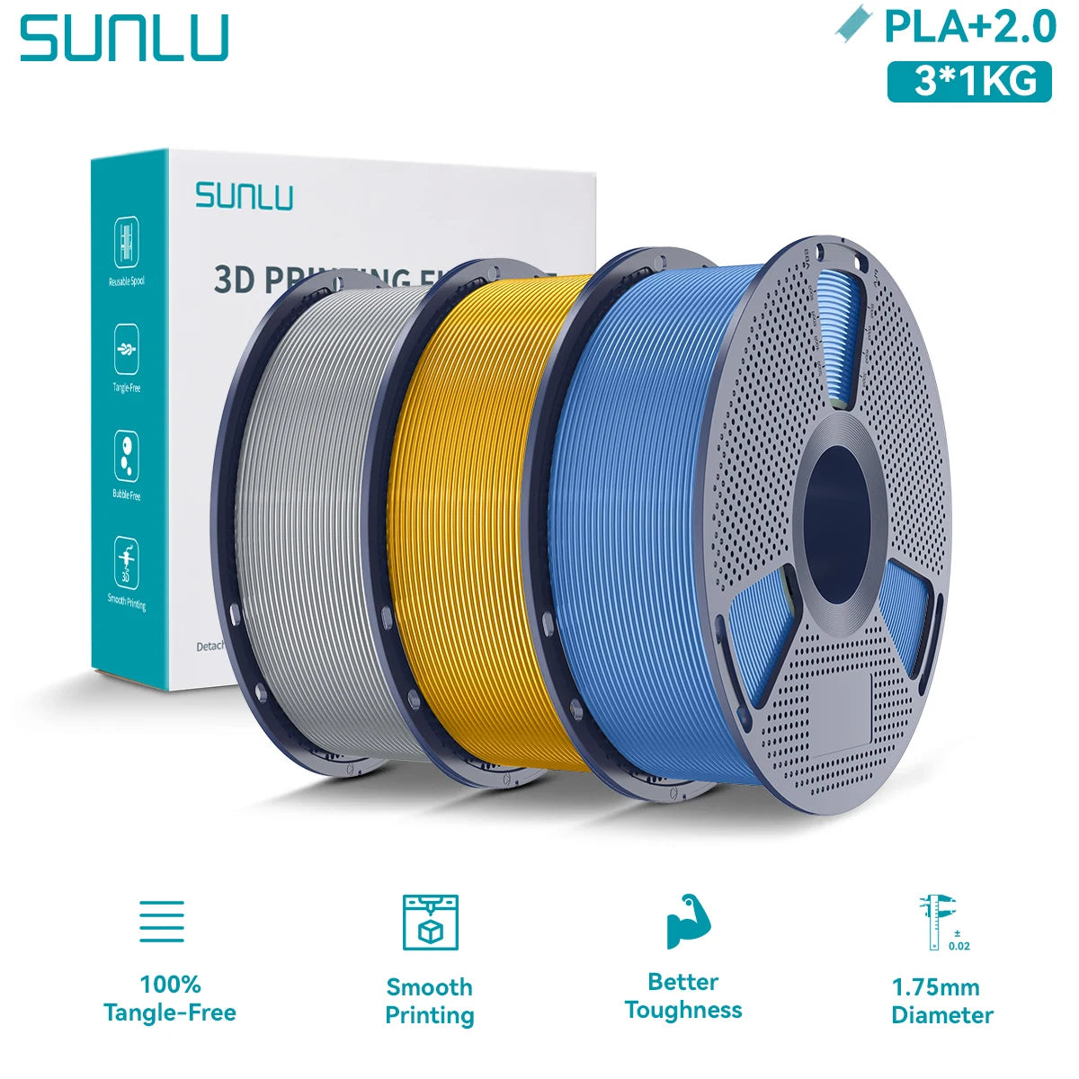 PLA PLUS 2.0 3D Filament 1.75mm Upgrade PLA Plus Stronger Robust Neatly Wound Colorful Filament for FDM 3D Printer 3KG
