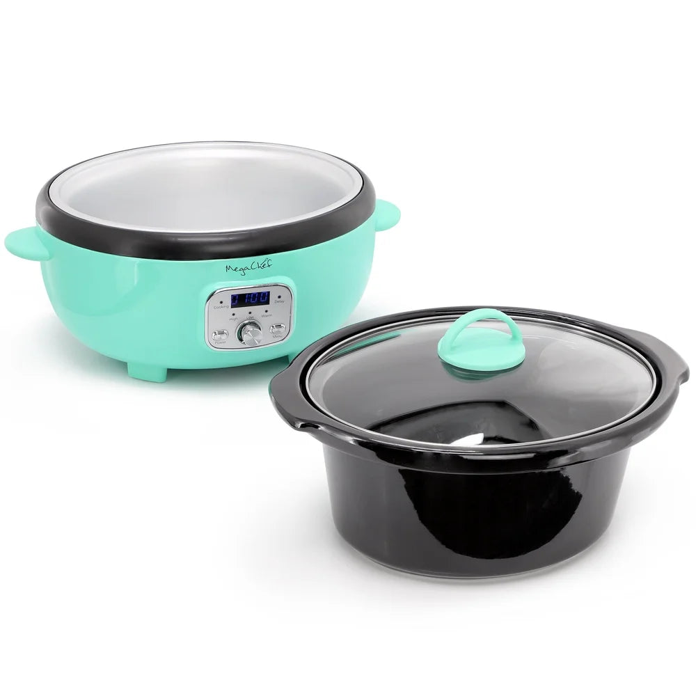 6.5 Quart Electric Slow Cooker Oval Ceramic Pot Digital Control Tempered Glass Lid Cool Touch Handles Kitchen Appliance
