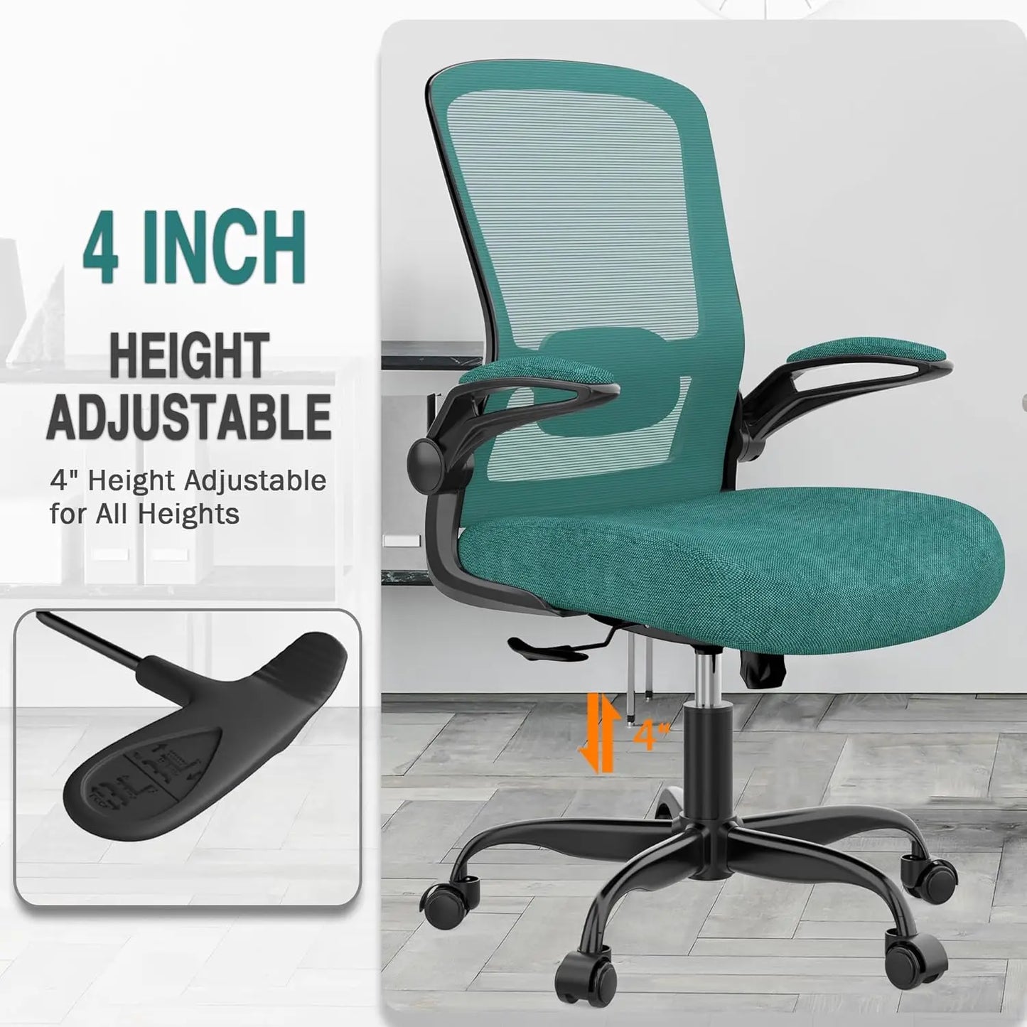Office Chair, Ergonomic Desk Chair with Adjustable Lumbar Support, High Back Mesh Computer Chair with Flip-up Armrests