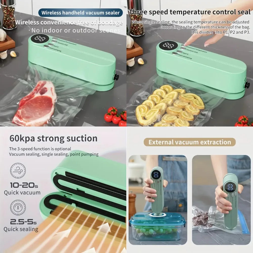 Compact Automatic Vacuum Sealer for Food Preservation, One-Touch Operation, Ideal for Snacks, Meat, Fruits, Veggies, Multi-Funct
