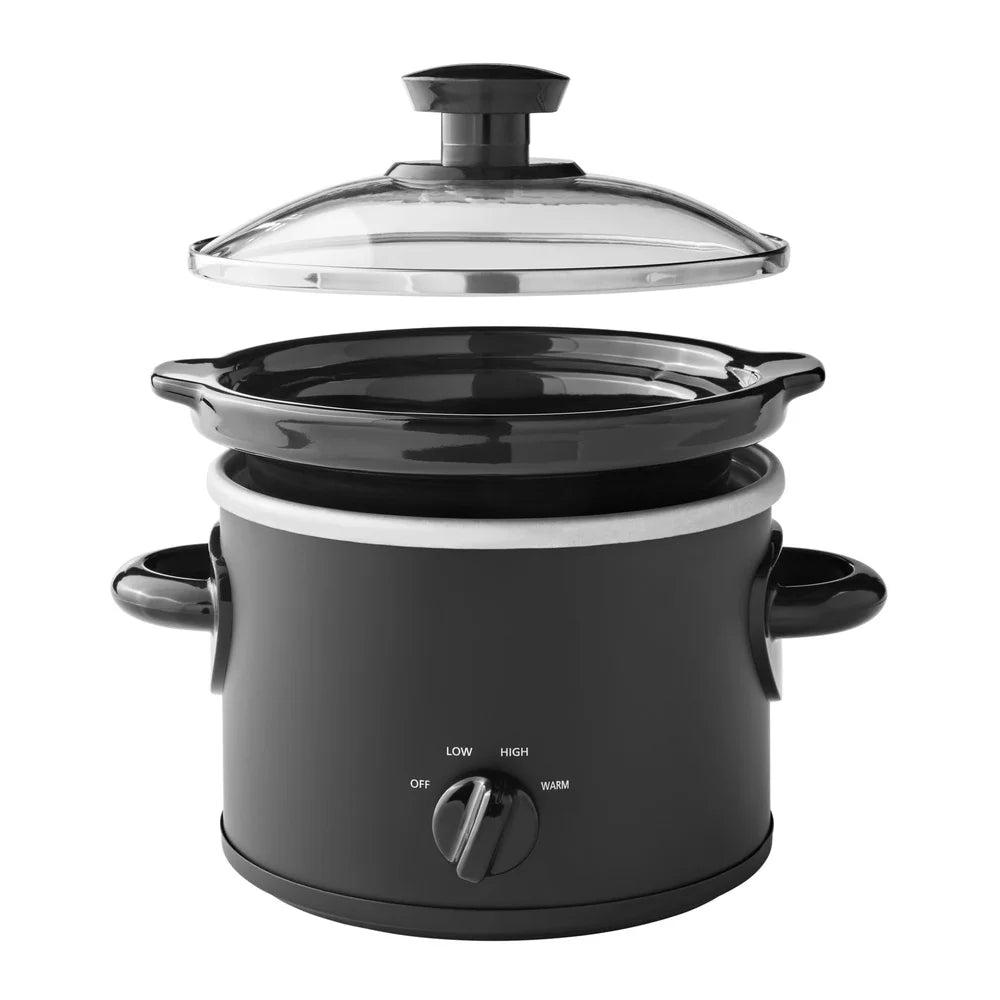 4 Pack-2 QT Slow Cooker, Matte Black, Removable Stoneware Pot with Glass Lid, Two Temperature Settings, Easy Cooking