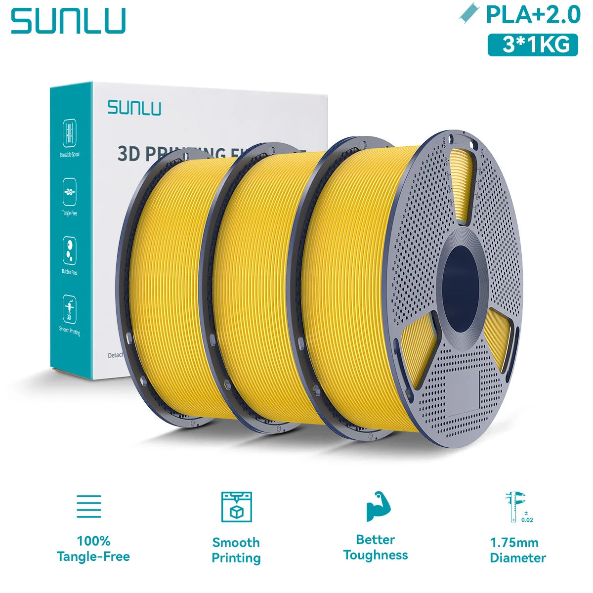 PLA PLUS 2.0 3D Filament 1.75mm Upgrade PLA Plus Stronger Robust Neatly Wound Colorful Filament for FDM 3D Printer 3KG