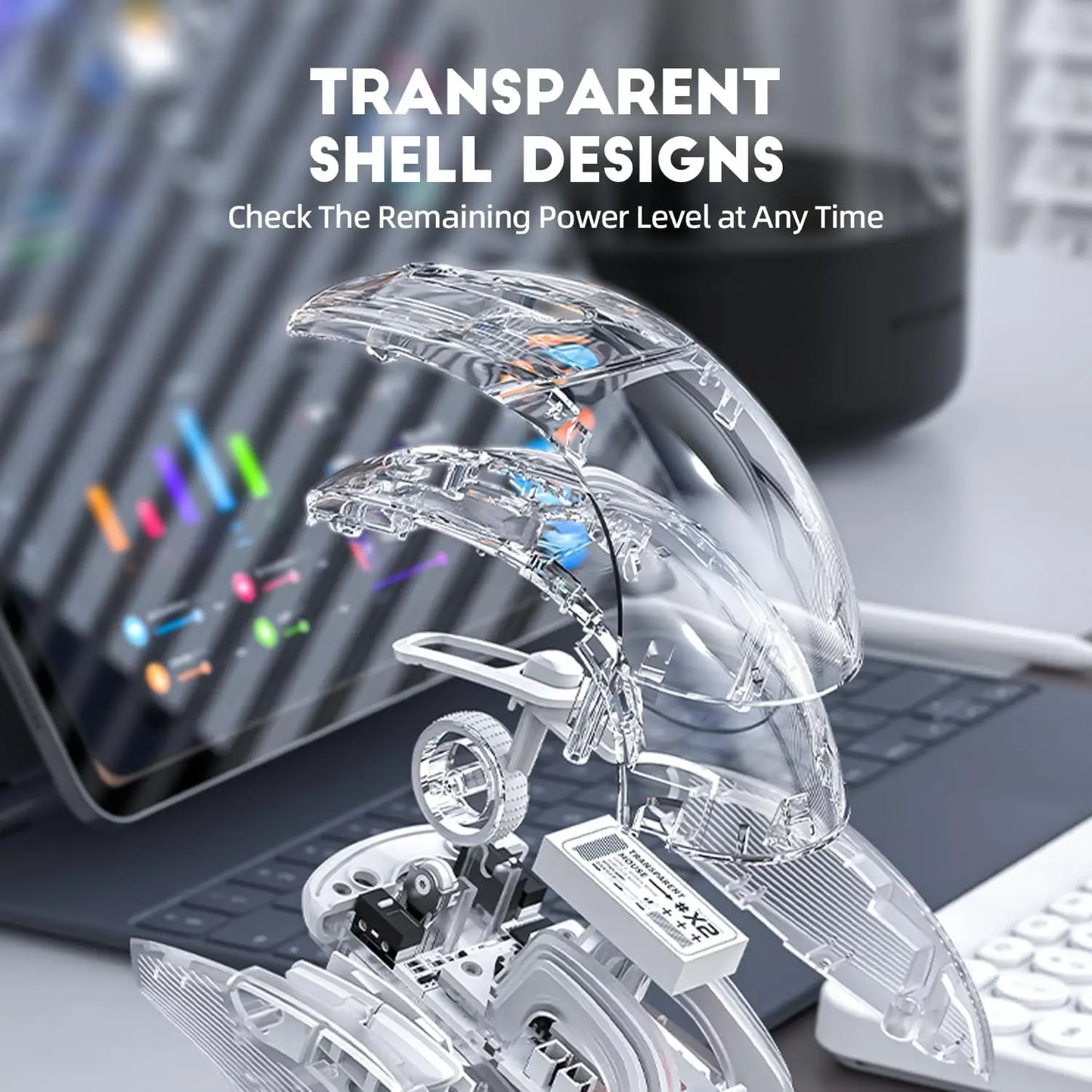X2Pro Wireless Gaming Mouse with RGB Charging Dock, Tri-Mode Mute Mouse RGB, Backlit, Transparent Shell ,PixArt 3212