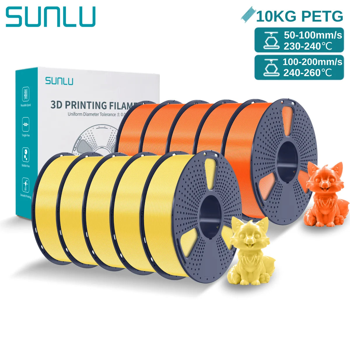 SUNLU PETG 10KG 3D Printer Filament 1.75mm High Toughness Neatly Wound 3D Filaments Spool for Most FDM 3D Printer Materials