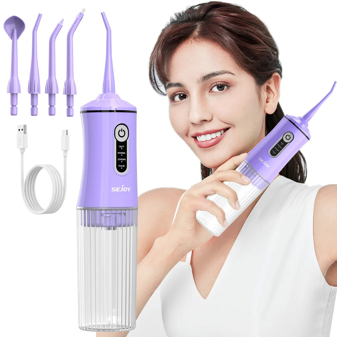 Water Dental Flosser for Teeth Cleaning Denture Brushes 4 Tips Cordless Portable Oral Irrigator for Home Travel