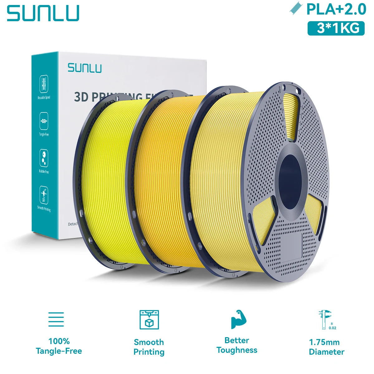 PLA PLUS 2.0 3D Filament 1.75mm Upgrade PLA Plus Stronger Robust Neatly Wound Colorful Filament for FDM 3D Printer 3KG