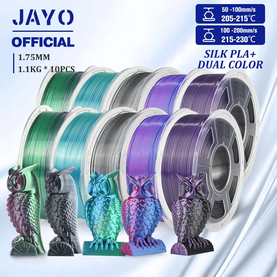 10Rolls SILK PLA+ 3D Filament, 1.75mm SILK PLA, Rainbow Filament for FDM 3D Printer, SILK Dual & Triple 3D Printing Materials