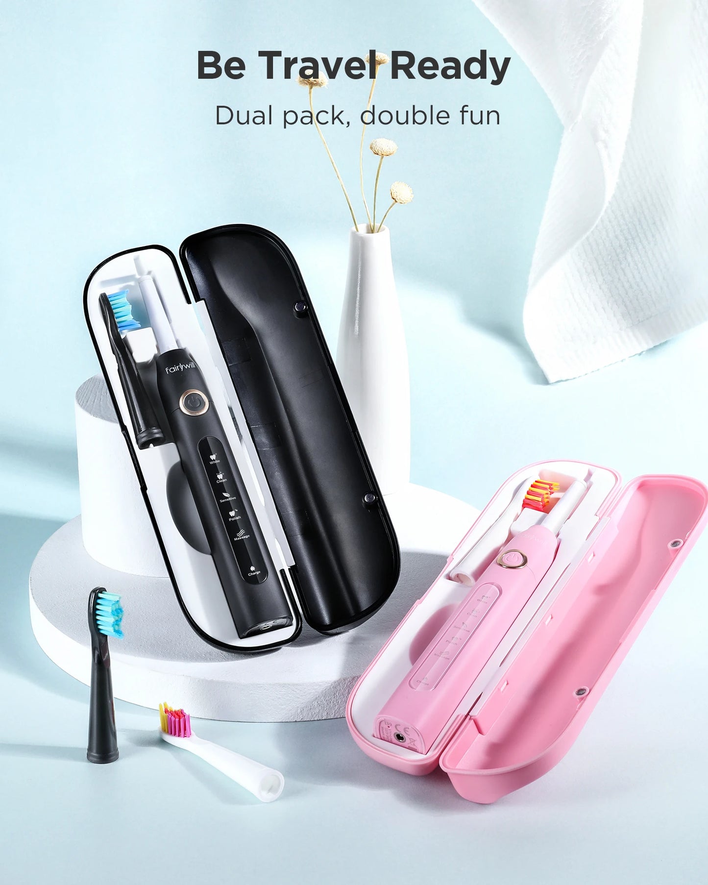 Fairywill Sonic Electric Toothbrush FW-D7 set USB Charge Toothbrushes case for Adult with tooth brush Heads 5 Mode Smart Time