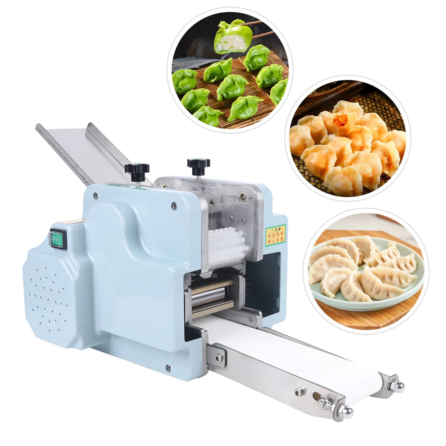 High-power dumpling wrapper machine, adjustable dough control, makes 50-60 skins per minute, perfect for homemade dumplings and