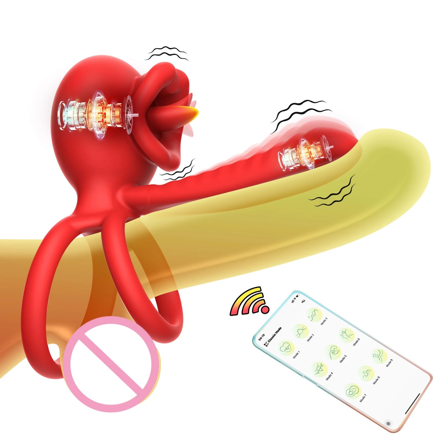 APP Vibrating Cock, Ring Sleeve Rose, Clitoral Vibrators, Tongue Clit Stimulator Anal Plug Prostate Massager Sex Toys for Men Women