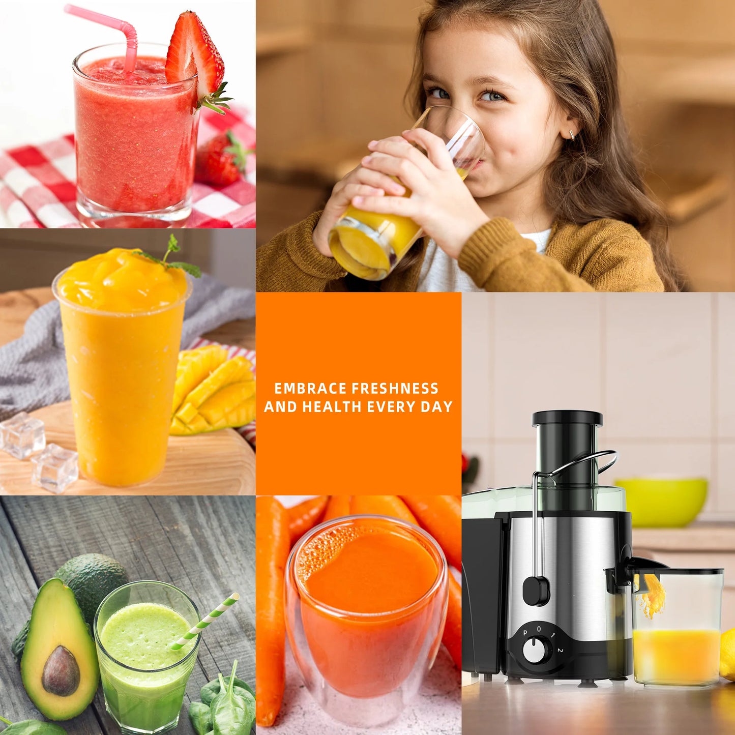 600W Juicer Machine, Anti-Drip Centrifugal, Juice Extractor with 3-Inch Feed Chute for Whole Fruits & Vegetables, BPA-Free